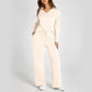 🔥Limited Time 50% OFF🔥Women’s 2‑Piece Casual Outfit Set, V‑Neck Long‑Sleeve Top & Wide‑Leg Pants Tracksuit Sweatsuit