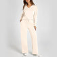 🔥Limited Time 50% OFF🔥Women’s 2‑Piece Casual Outfit Set, V‑Neck Long‑Sleeve Top & Wide‑Leg Pants Tracksuit Sweatsuit