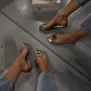 Flat sandals with clear rhinestones for women