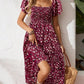 🌈Summer Hot Sale 60% OFF!✨Square Neck Floral Midi Dress – Smocked Bodice, Flowy Tiered Skirt, Romantic🌸