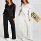 🔥Limited Time 50% OFF🔥Women’s 2‑Piece Casual Outfit Set, V‑Neck Long‑Sleeve Top & Wide‑Leg Pants Tracksuit Sweatsuit