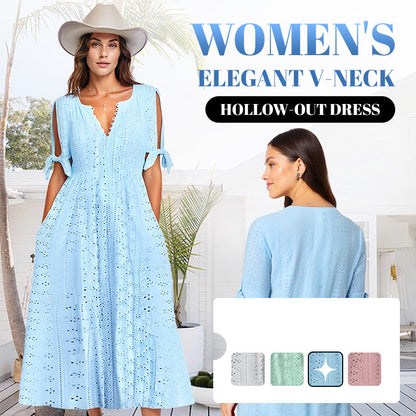 🎉This week's Special Sales - 50% OFF💃Women's Elegant V-Neck Hollow-Out Solid Dress