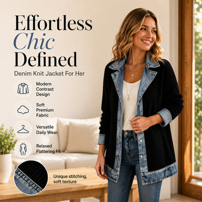 🍂Autumn Hot Sale 60% OFF🔥Women’s Elegant Denim Spliced Ribbed Knit Coat