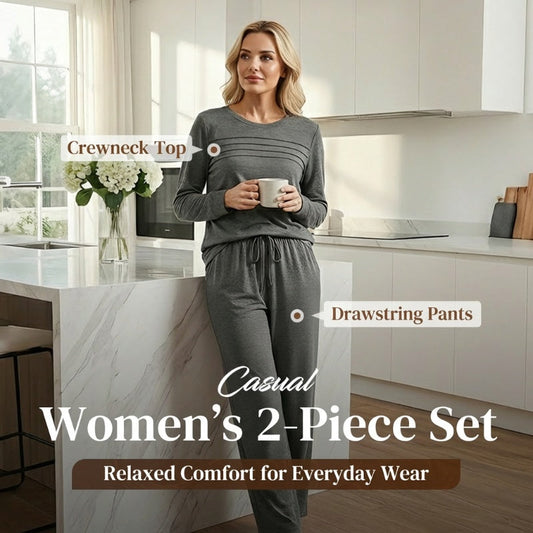 🔥LAST DAY 60% OFF✨Crew Neck Drawstring 2‑Piece Loungewear Set 👚 Soft Matching Top & Pants