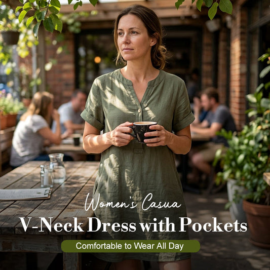 🌺Summer Hot Sale 50% OFF💐🥳Women's V-Neck Tunic Dress – Relaxed Fit, Pockets & Breathable