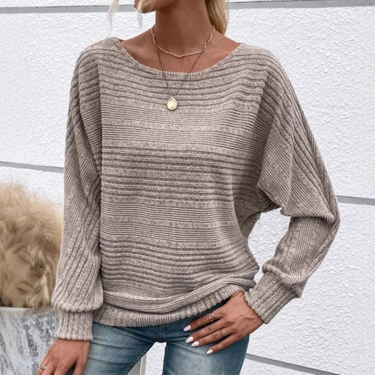 🎉This week's Special Sales - 49% OFF✨Solid Round-Neck Striped Top with Long Sleeves