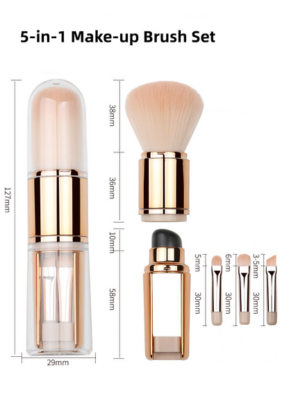 🖌️LAST DAY SALE 60% OFF !!📢Portable Retractable Makeup Brush Set – Multifunctional Travel Cosmetic Tool with Powder, Blush & Silicone Lip Brush