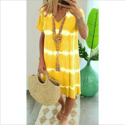 🌺Summer Hot Sale 60% OFF💐Tie-dye Striped Short-sleeved Loose T-shirt Dress