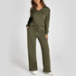 🔥Limited Time 50% OFF🔥Women’s 2‑Piece Casual Outfit Set, V‑Neck Long‑Sleeve Top & Wide‑Leg Pants Tracksuit Sweatsuit