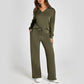 🔥Limited Time 50% OFF🔥Women’s 2‑Piece Casual Outfit Set, V‑Neck Long‑Sleeve Top & Wide‑Leg Pants Tracksuit Sweatsuit