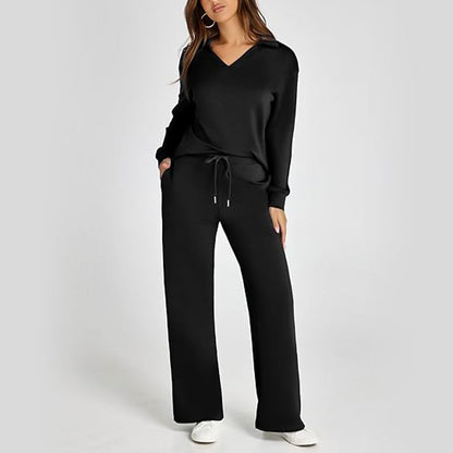 🔥Limited Time 50% OFF🔥Women’s 2‑Piece Casual Outfit Set, V‑Neck Long‑Sleeve Top & Wide‑Leg Pants Tracksuit Sweatsuit
