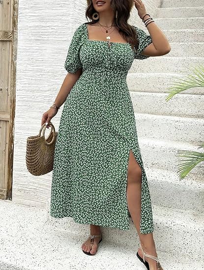 💞Summer Hot Sale 49% OFF 💗Plus-size Short Sleeve Split Floral Print Dress