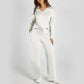 🔥Limited Time 50% OFF🔥Women’s 2‑Piece Casual Outfit Set, V‑Neck Long‑Sleeve Top & Wide‑Leg Pants Tracksuit Sweatsuit