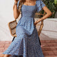 🌈Summer Hot Sale 60% OFF!✨Square Neck Floral Midi Dress – Smocked Bodice, Flowy Tiered Skirt, Romantic🌸
