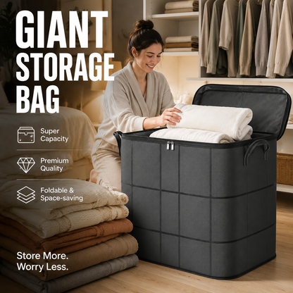 🔥Hot Sale 50% OFF🔥Giant Foldable Storage Bag with Lid, Large Capacity Fabric Organizer Bin for Clothes Bedding Blankets 🏠