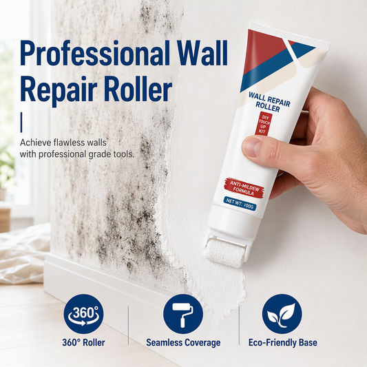 ⏳LAST DAY SALE 50% OFF !! 🧱 Wall Repair Paste with Built-in Roller, Waterproof White Wall Filler for Dents & Stains 🖌️