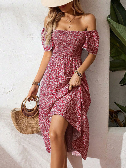 🌈Summer Hot Sale 60% OFF!✨Square Neck Floral Midi Dress – Smocked Bodice, Flowy Tiered Skirt, Romantic🌸