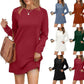 🎁✨Hot sale🔥Women’s Solid Round-Neck Long-Sleeve Dresses with Pockets