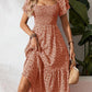 🌈Summer Hot Sale 60% OFF!✨Square Neck Floral Midi Dress – Smocked Bodice, Flowy Tiered Skirt, Romantic🌸