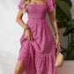 🌈Summer Hot Sale 60% OFF!✨Square Neck Floral Midi Dress – Smocked Bodice, Flowy Tiered Skirt, Romantic🌸