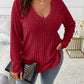 ⏳Limited-Time 50% OFF!!🔥Women’s Plus‑Size V‑Neck Pullover Top — Soft Brushed Ribbed‑Knit | Loose Curve‑Flattering Fit