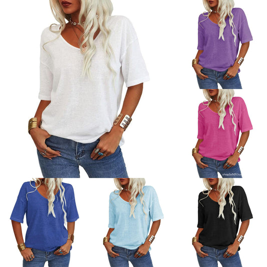 💖2025 Summer Sale 50% OFF💥Women's Solid Color V-Neck T-shirt [On Sale & Quick Ship!]
