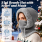 🎉This Week's Special Sales - 60% OFF✨Women 3-in-1 Knitted Balaclava Hat, Fleece Lined Warm Hood Beanie with Scarf & Face Mask, Pom Pom Winter Hat for Outdoor Skiing🧣