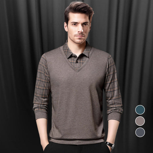 🎁✨Hot sale🔥Men's Faux Two-Piece Long Sleeve Top