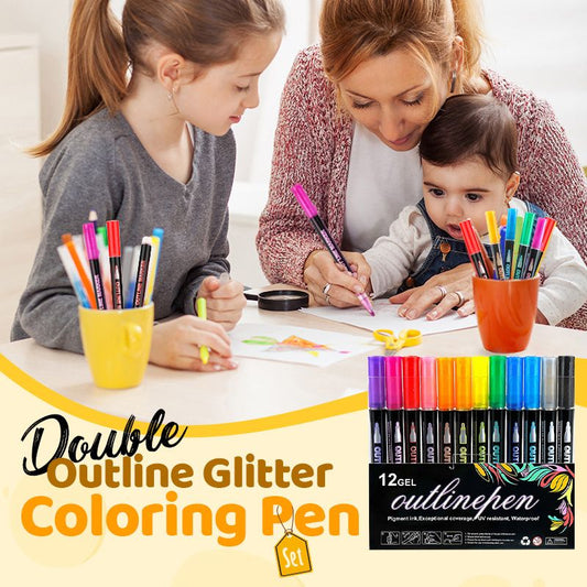 🎁Gift Idea Hot sale 49% OFF🔥 Double Outline Glitter Coloring Pen Set