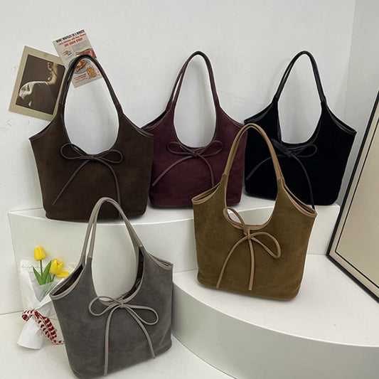 🎀Women's Retro Suede Tote Bag with Knot Decoration