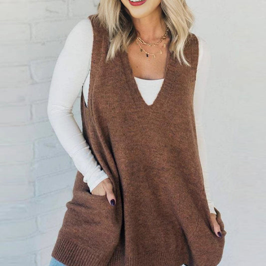 🍂Hot Sale 50% OFF💖Women's Loose-Fit V-Neck Sweater Vest with Pockets