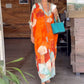 🎁Hot Sale 49% OFF🌸Floral Print Loose Long Dress with Half Sleeves