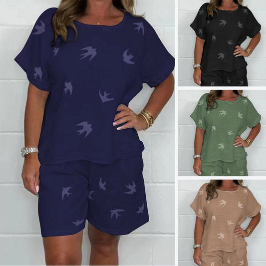 🔥Hot Sale 49% OFF⏳Casual Printed Cotton-Linen Short Sleeve Shorts Set