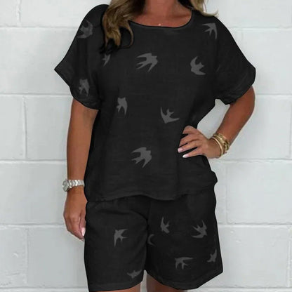 🔥Hot Sale 49% OFF⏳Casual Printed Cotton-Linen Short Sleeve Shorts Set