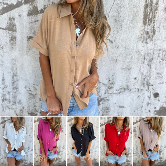 🌸Summer Specials💐 Women's Casual Solid Color Loose Fit Shirt
