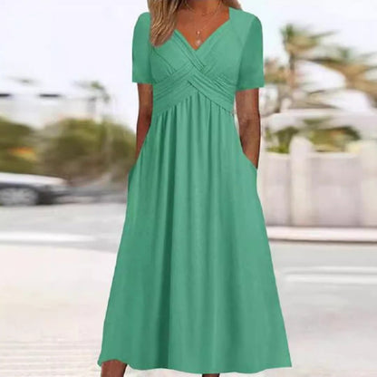 👗💙  LIMITED-TIME 50% OFF‼️✨ Women’s V-Neck Short Sleeve Long Dress 🌸 Elegant Flowing Fit, Comfortable Fabric & Effortless Everyday Style