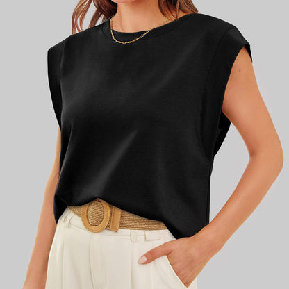 ⏰Limited Sale-50% OFF💗Solid Color Round Neck Cap Sleeve Top