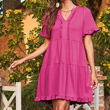 🔥2025 Summer New Arrival💗Women's Ruffle Trim V-Neck Tiered Dress