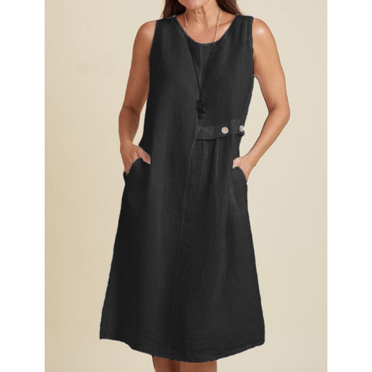 🌺Summer Hot Sale 50% OFF💐Women's Button Pocket Sleeveless Dress