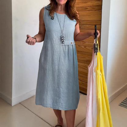 🌺Summer Hot Sale 50% OFF💐Women's Button Pocket Sleeveless Dress