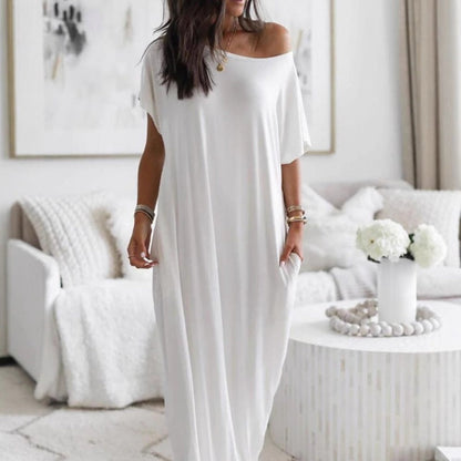 🔥Last Day 50% Discount💃Women's Summer Casual Loose Solid Color Short-Sleeve Long Dress
