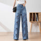 🔥BIG SALE💷Best Price🔥Women's High-Waisted Blue Denim Wide-Leg Pants with Cut-Out Lace Panels