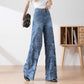 🔥BIG SALE💷Best Price🔥Women's High-Waisted Blue Denim Wide-Leg Pants with Cut-Out Lace Panels