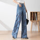 🔥BIG SALE💷Best Price🔥Women's High-Waisted Blue Denim Wide-Leg Pants with Cut-Out Lace Panels