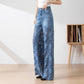 🔥BIG SALE💷Best Price🔥Women's High-Waisted Blue Denim Wide-Leg Pants with Cut-Out Lace Panels