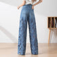 🔥BIG SALE💷Best Price🔥Women's High-Waisted Blue Denim Wide-Leg Pants with Cut-Out Lace Panels