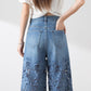 🔥BIG SALE💷Best Price🔥Women's High-Waisted Blue Denim Wide-Leg Pants with Cut-Out Lace Panels