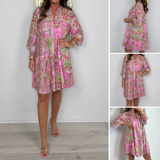 🌺Summer Hot Sale 50% OFF💐Women's Paisley Print Pink Mini Dress