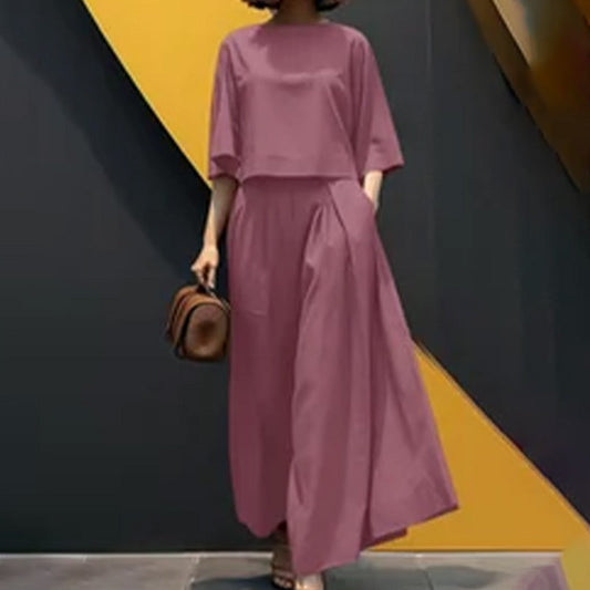 🔥Hot Sale 50% OFF⏳Women's Casual Round Neck 3/4 Sleeve T-Shirt & Loose Pants 2-Piece Set