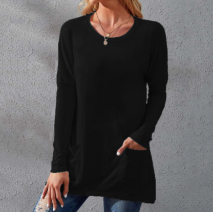 ⏰Early Autumn Sales 50% OFF🍂Women Casual Long Sleeve T-Shirt with Round Neck Pocket
